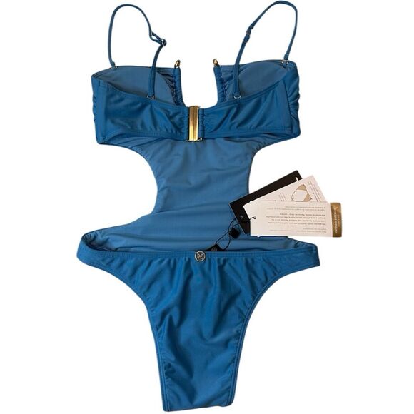 VIX Swim One Piece Bathing Suit Size Medium NWT $192 Blue Cut Out - Picture 6 of 11